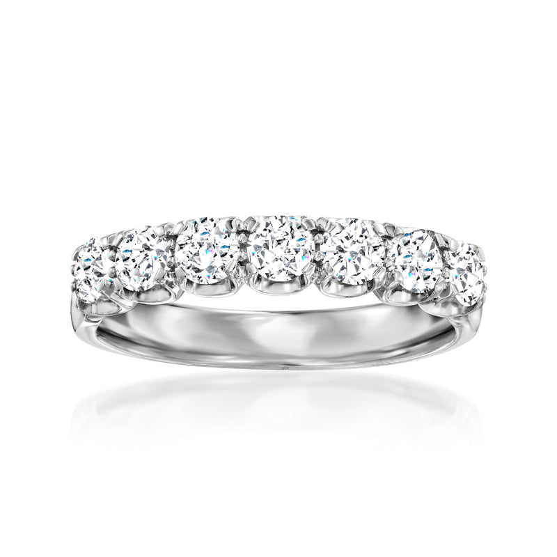 14kt white gold diamond ring band with round prong-set clear stones
