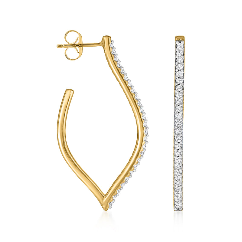 14kt yellow gold tapered hoop earrings with diamond accents
