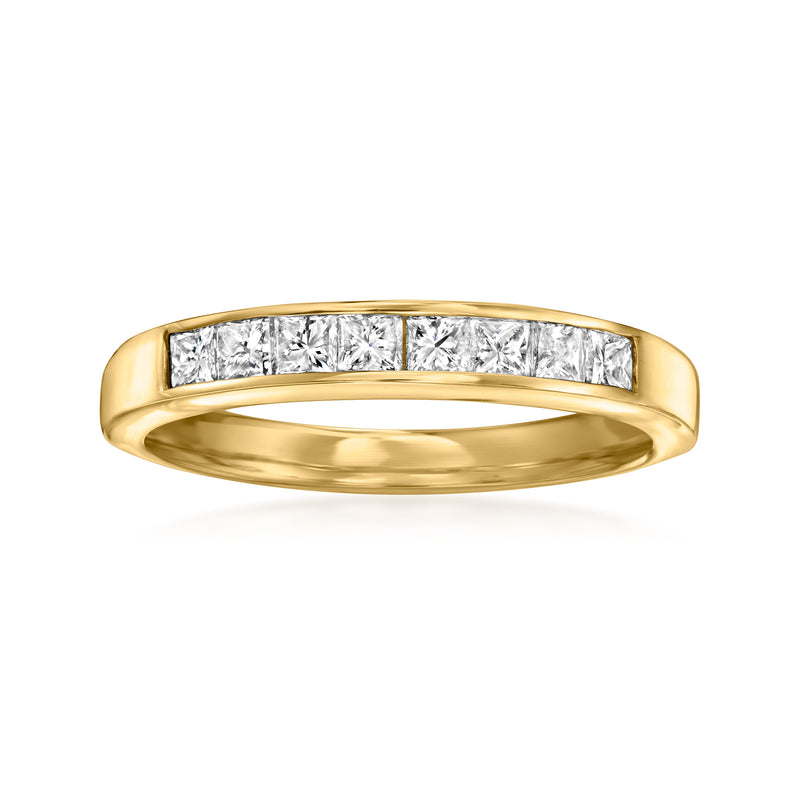 14kt yellow gold channel-set diamond band with rectangular row of stones