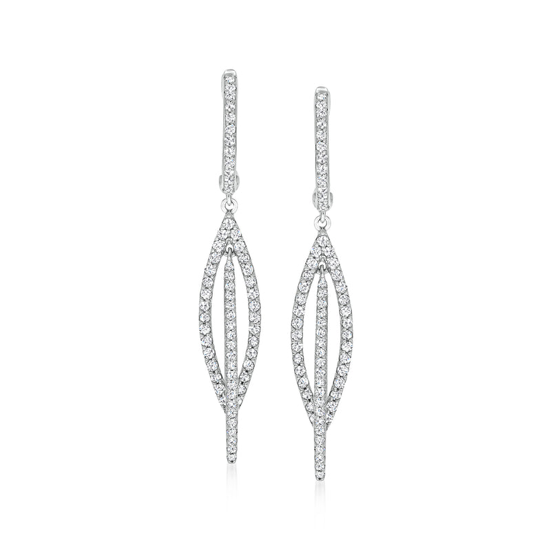 Diamond navette hoop drop earrings with pavé-set stones