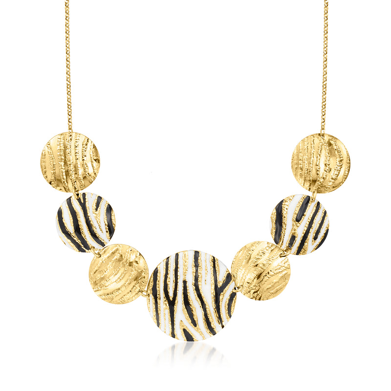 Gold over sterling necklace with alternating round black-and-white enamel discs