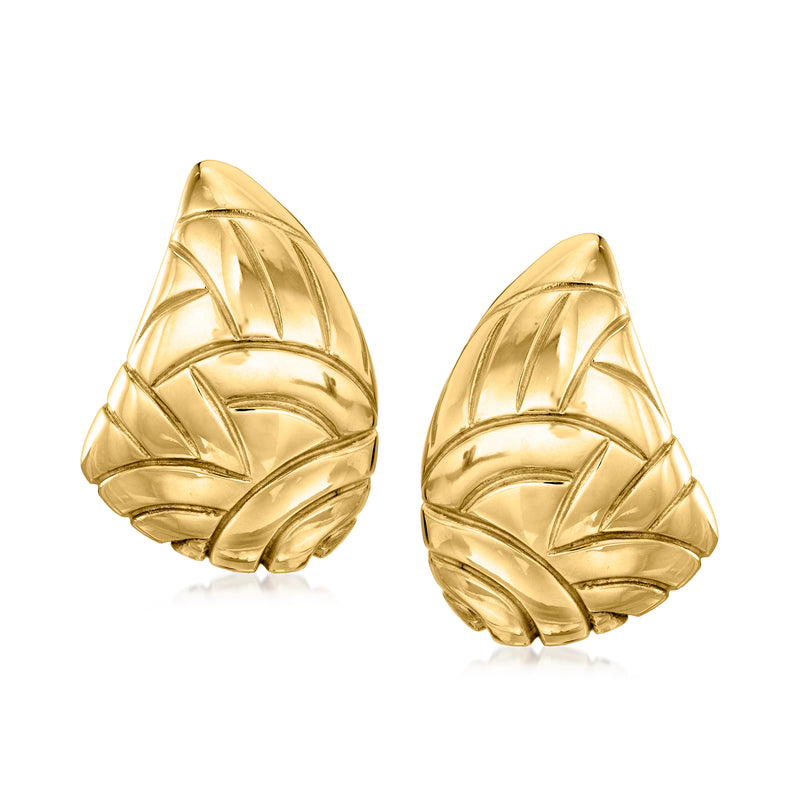 Gold-toned curve-pattern teardrop post earrings
