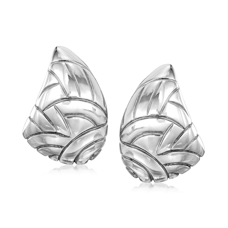 Sterling silver curve-pattern stud earrings, mirrored leaf-like design