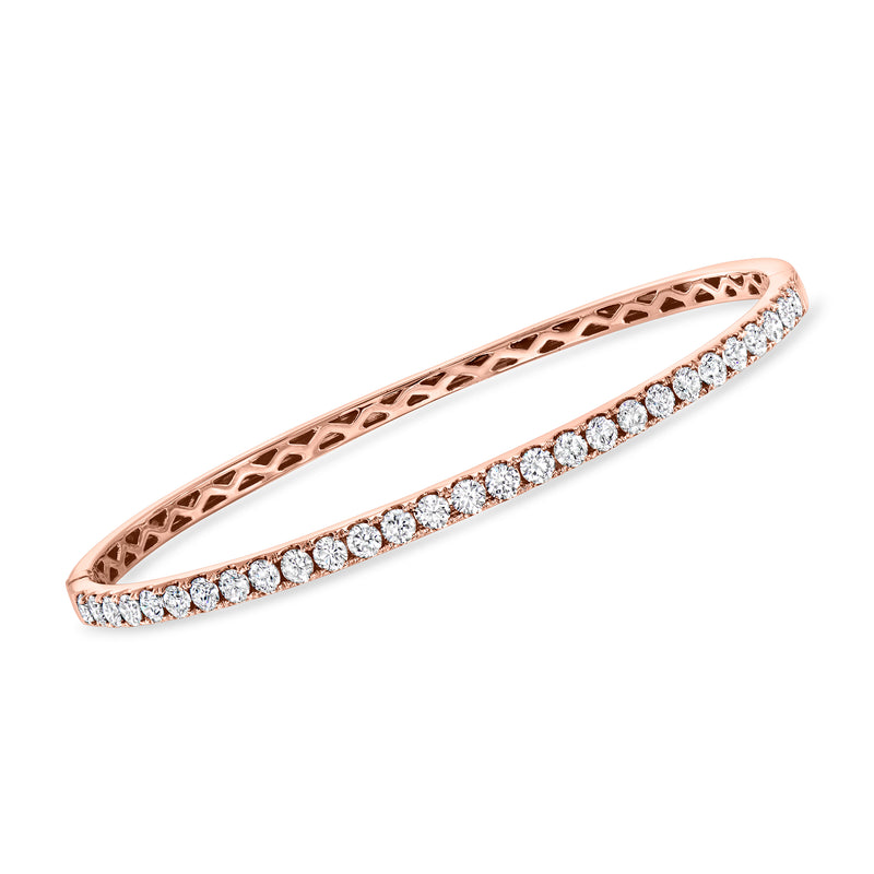 Vintage rose gold diamond bangle bracelet with pavé-set front