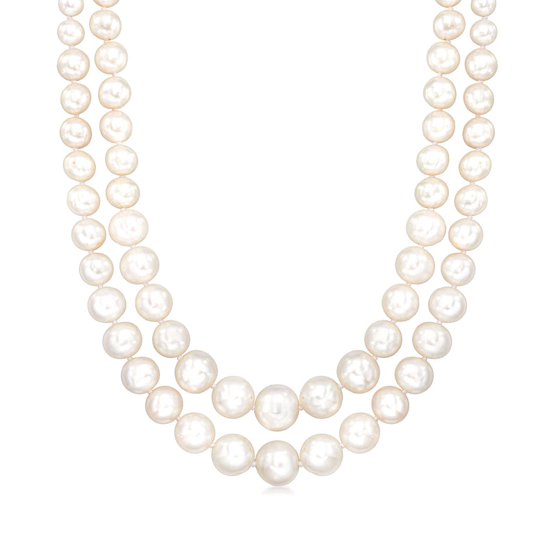 Two-strand cultured pearl necklace with round off-white pearls, layered look
