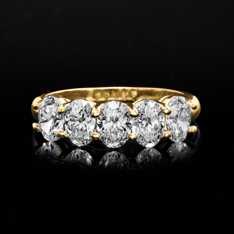 14kt yellow gold five-stone diamond ring featuring five round brilliant diamonds