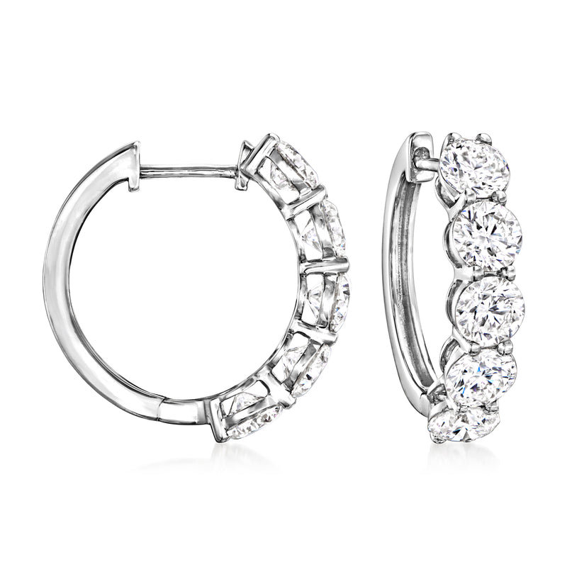 Five-stone lab-grown diamond hoop earrings in 14kt white gold, bezel-set rounds