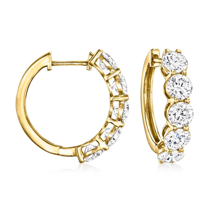 14kt yellow gold five-stone diamond hoop earrings with five round stones
