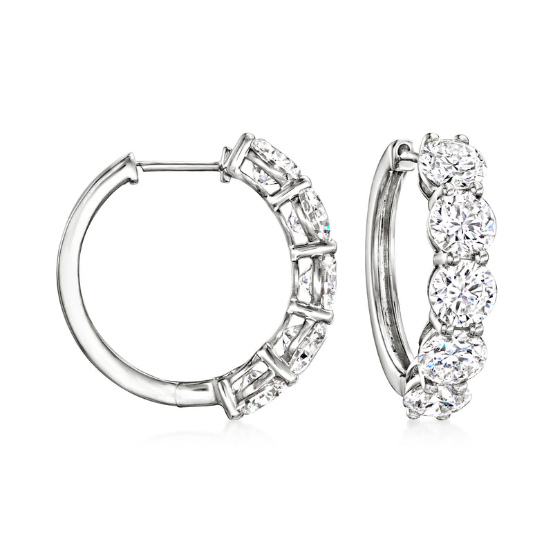 14kt white gold five-stone diamond hoop earrings, prong-set stones