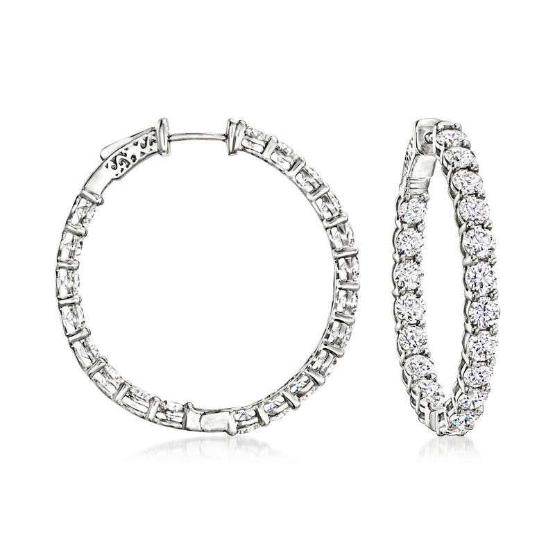 Lab-grown diamond inside-outside hoop earrings in 14kt white gold, front and side view