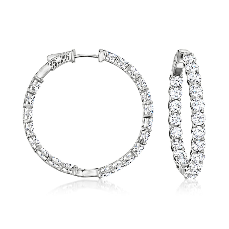 Lab-grown diamond hoop earrings in 14kt white gold, front and side views