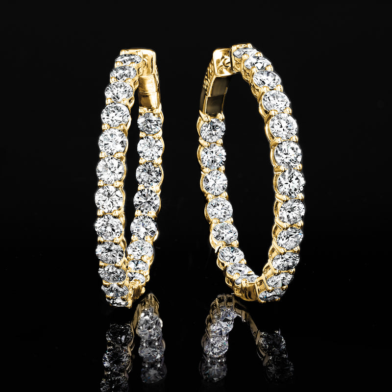 Inside-out diamond hoop earrings in 14kt yellow gold, full circular view
