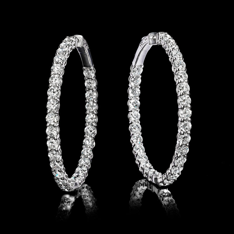 14kt white gold hoop earrings with inside-out lab-grown diamond pave, side view