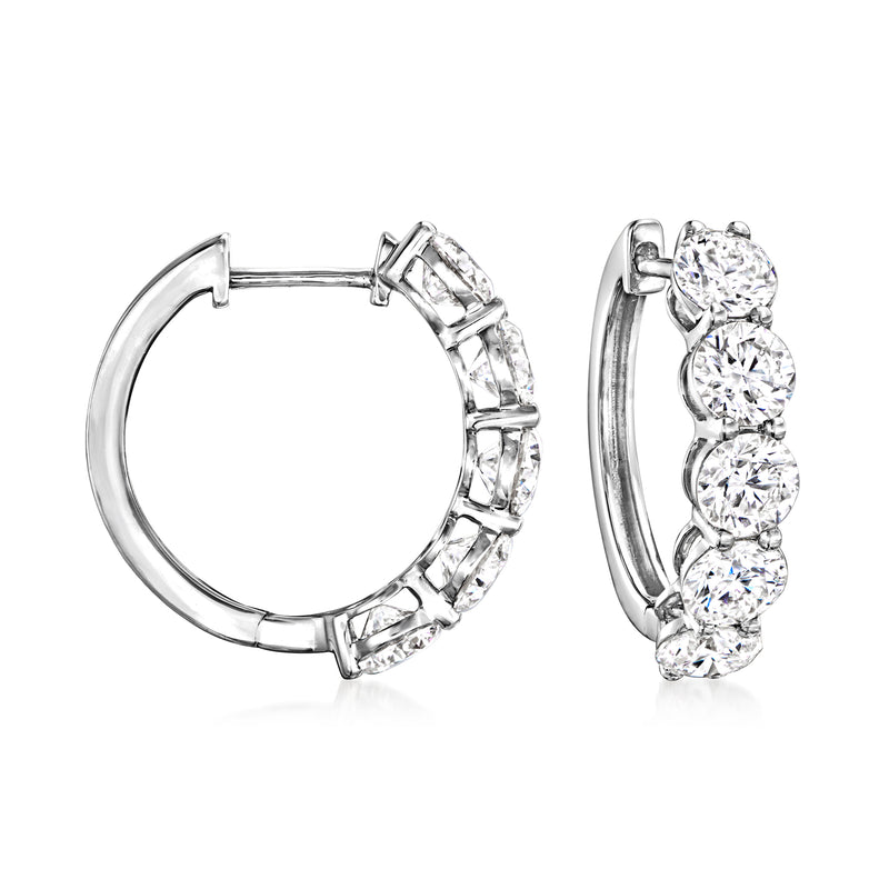 Five-stone diamond hoop earrings in white gold with five round stones