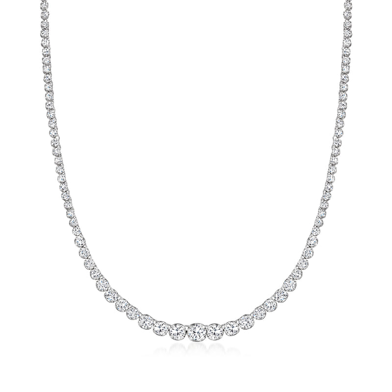 Diamond tennis necklace with round-cut stones in 14kt white gold chain