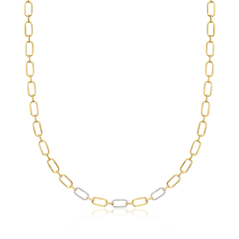 18kt gold over sterling paperclip link necklace with small diamond accents