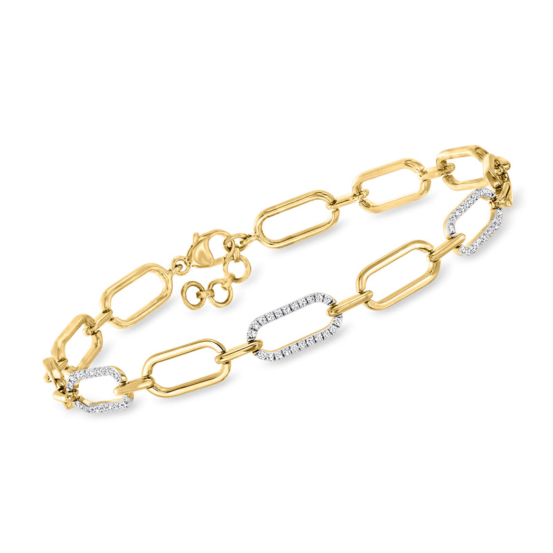 Paper clip link bracelet in gold with diamond-accent links