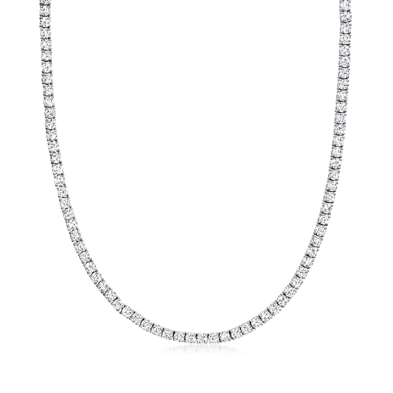 14kt white gold diamond tennis necklace with round-cut stones