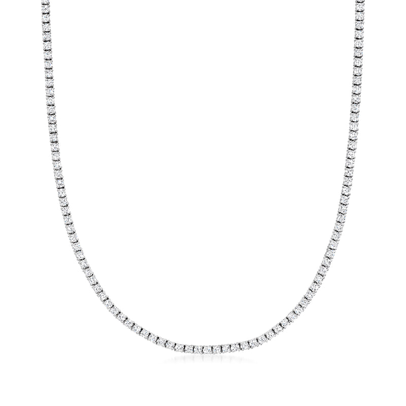 Diamond tennis necklace in 14kt white gold with round diamond stations