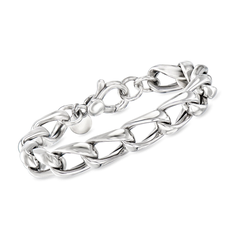 Sterling silver curb-link bracelet with polished oval links
