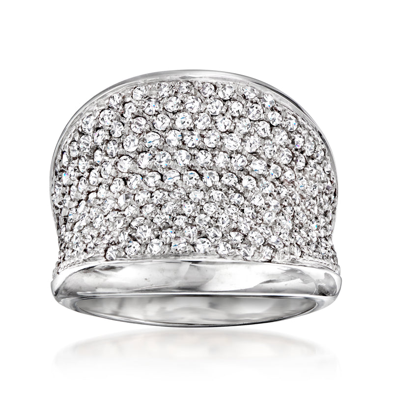 Vintage diamond cocktail ring in 14kt white gold with domed pavé setting