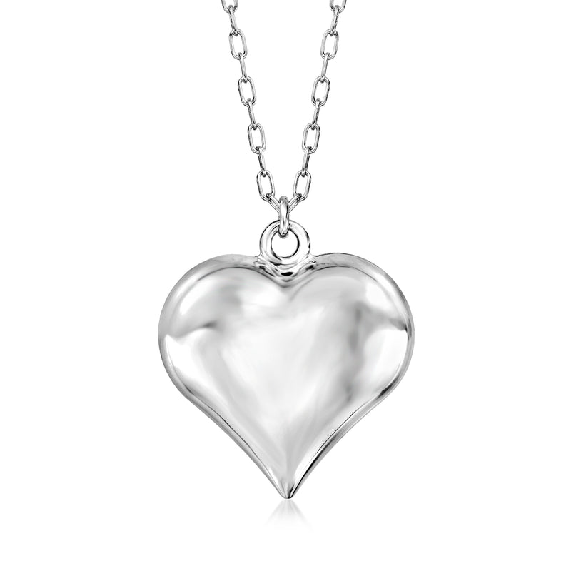 Sterling silver heart pendant necklace with raised heart charm