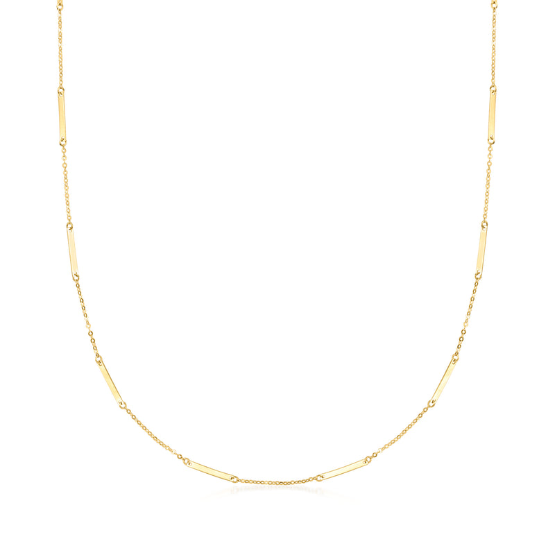 Yellow gold bar station necklace with slim chain and small bar links