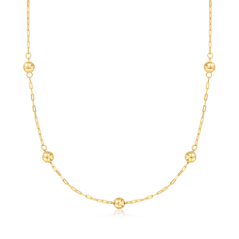 14kt yellow gold station bead paper clip link necklace