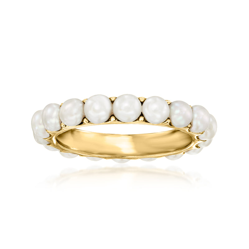 Cultured pearl eternity band in 18kt gold over sterling, white round pearls