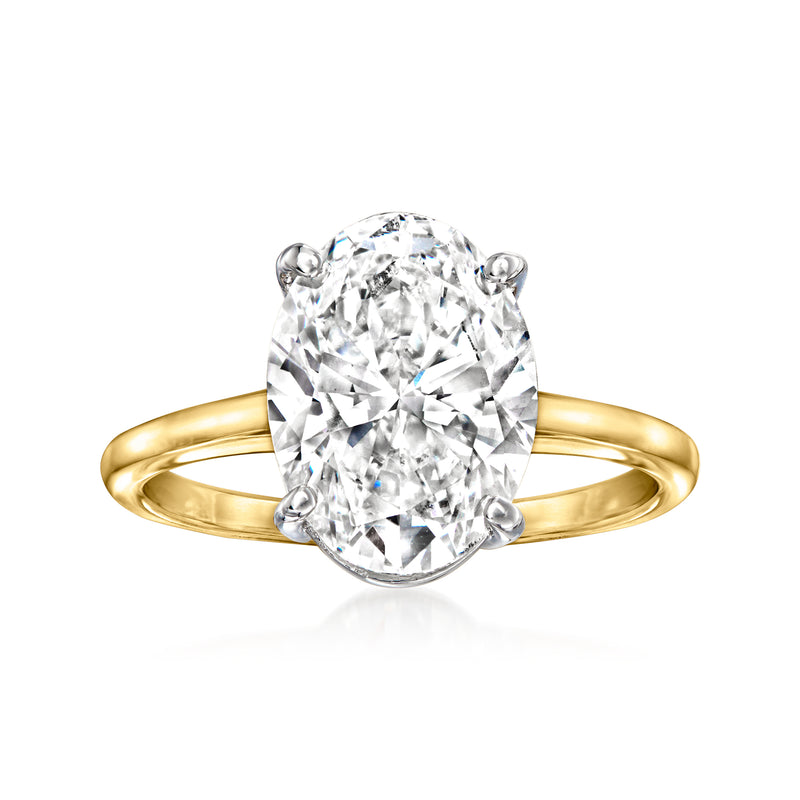 Oval lab-grown diamond solitaire ring in 14kt yellow gold with four claw prongs