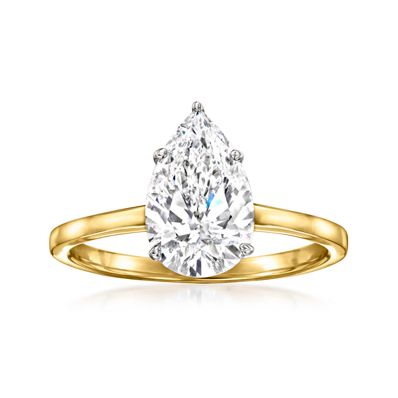 Pear-shaped diamond solitaire ring, 14kt yellow gold band with teardrop setting