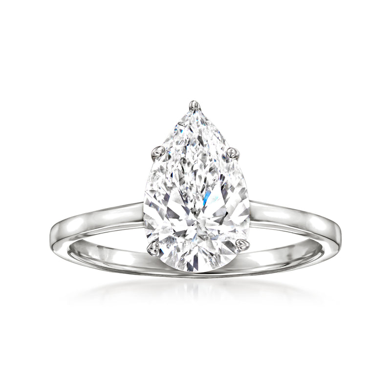 Pear-shaped diamond solitaire ring in white gold, prong-set teardrop center stone