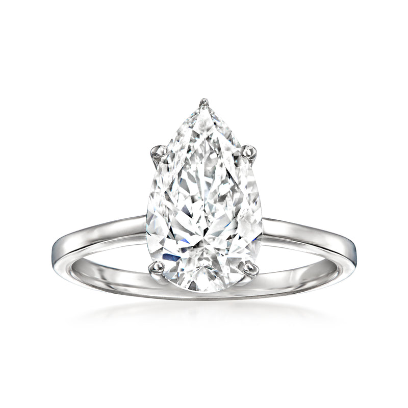14kt white gold solitaire ring with a pear-shaped lab-grown diamond, prong-set