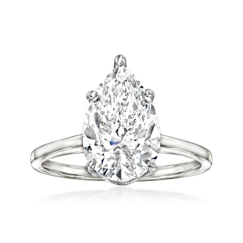 14kt white gold pear-shaped diamond solitaire ring with four prongs