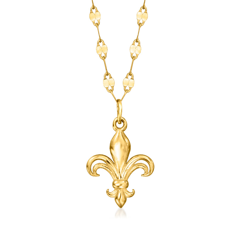 14kt yellow gold fleur-de-lis necklace with faceted chain and fleur-de-lis pendant