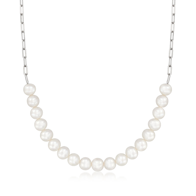Sterling silver necklace with round cultured pearl beads