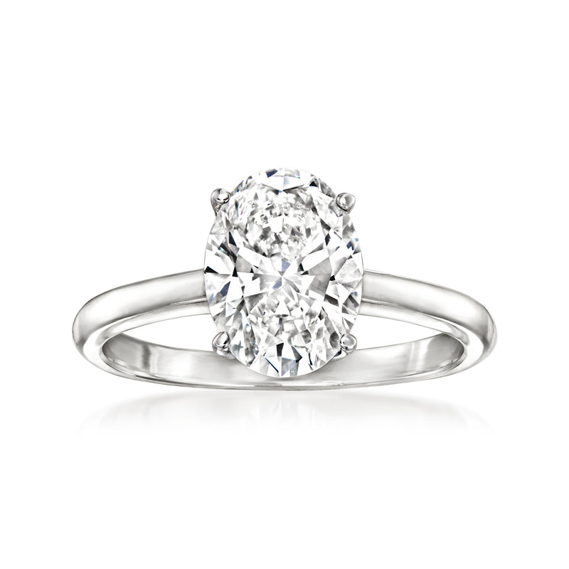 14kt white gold oval diamond solitaire ring with four-prong setting