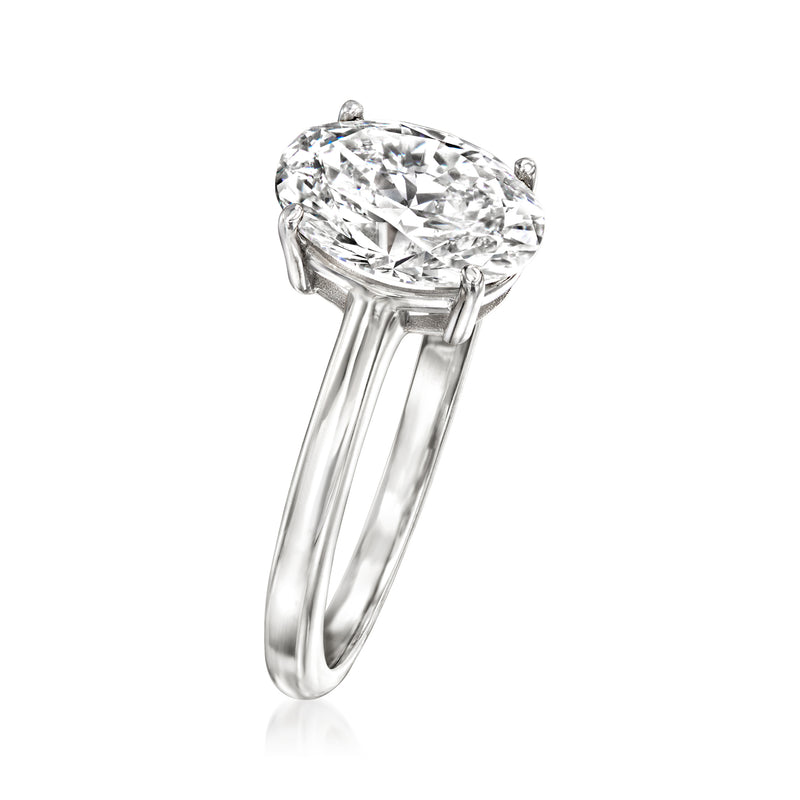 14kt white gold oval diamond solitaire ring side view with prong basket