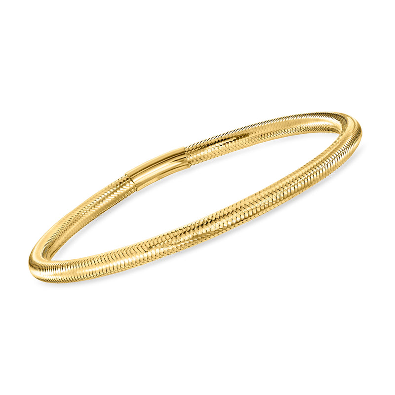 14kt yellow gold mesh bangle bracelet with smooth end caps