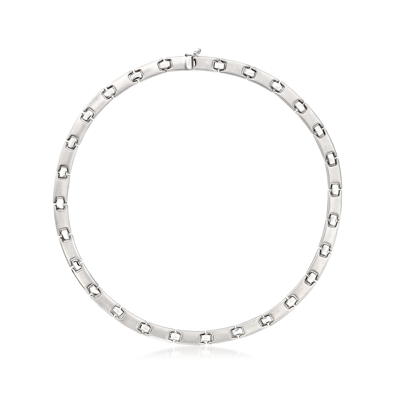 14kt white gold vintage link necklace with brushed and polished rectangular links