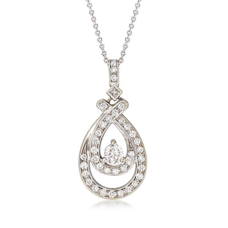 Teardrop open-space diamond pendant necklace in white gold with link chain