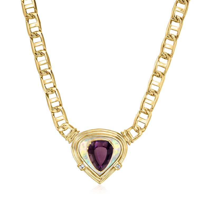 14kt yellow gold necklace with amethyst heart pendant and small diamond accents