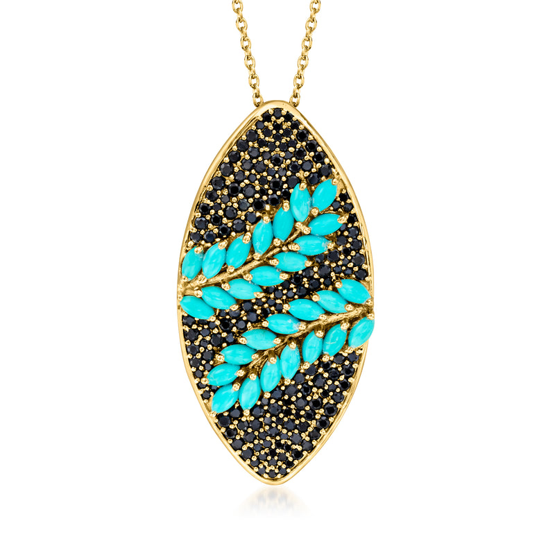 Turquoise and black spinel pendant necklace in 18kt gold over sterling