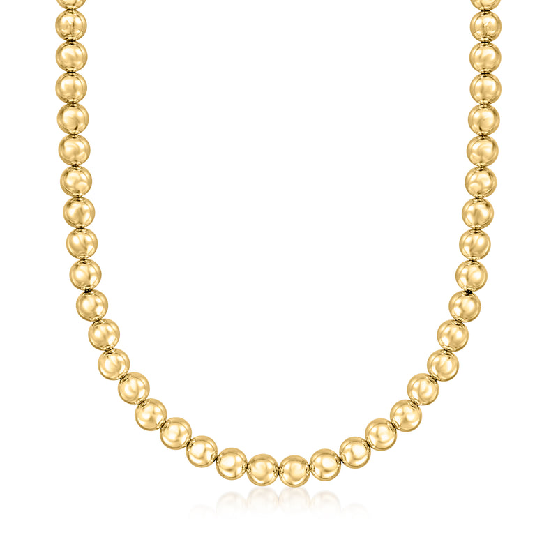 14kt yellow gold bead necklace with round 8mm beads