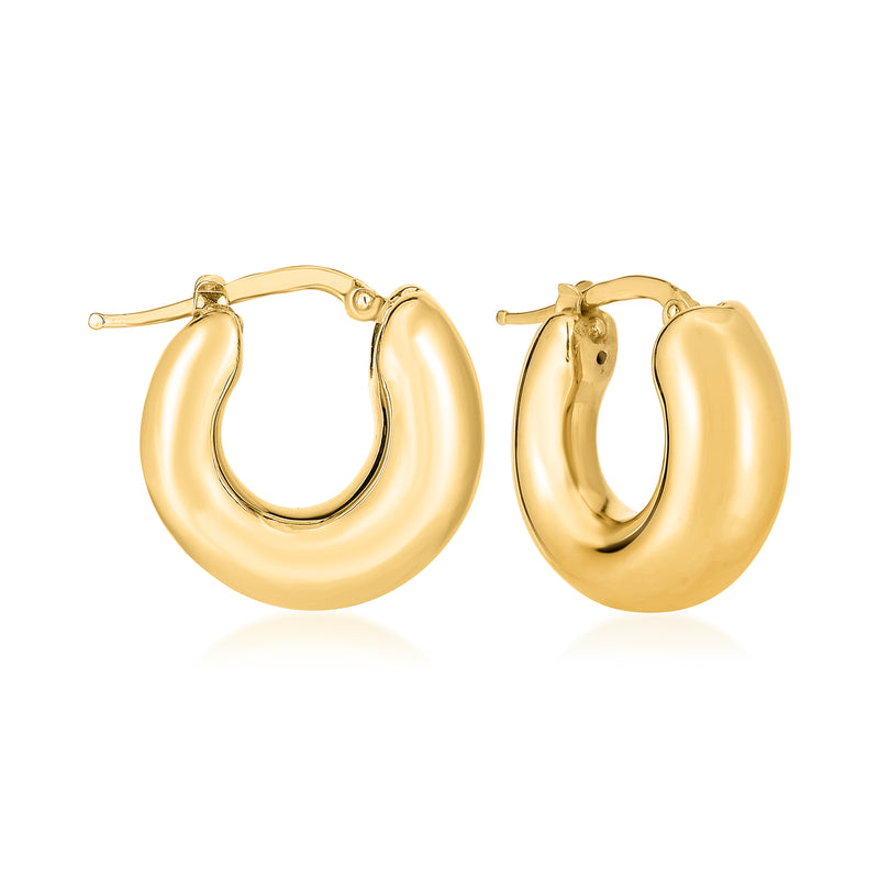 14kt yellow gold hoop earrings, polished round hoops with clasp