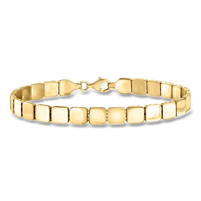 Yellow gold square box-link bracelet with hinged links and secure clasp