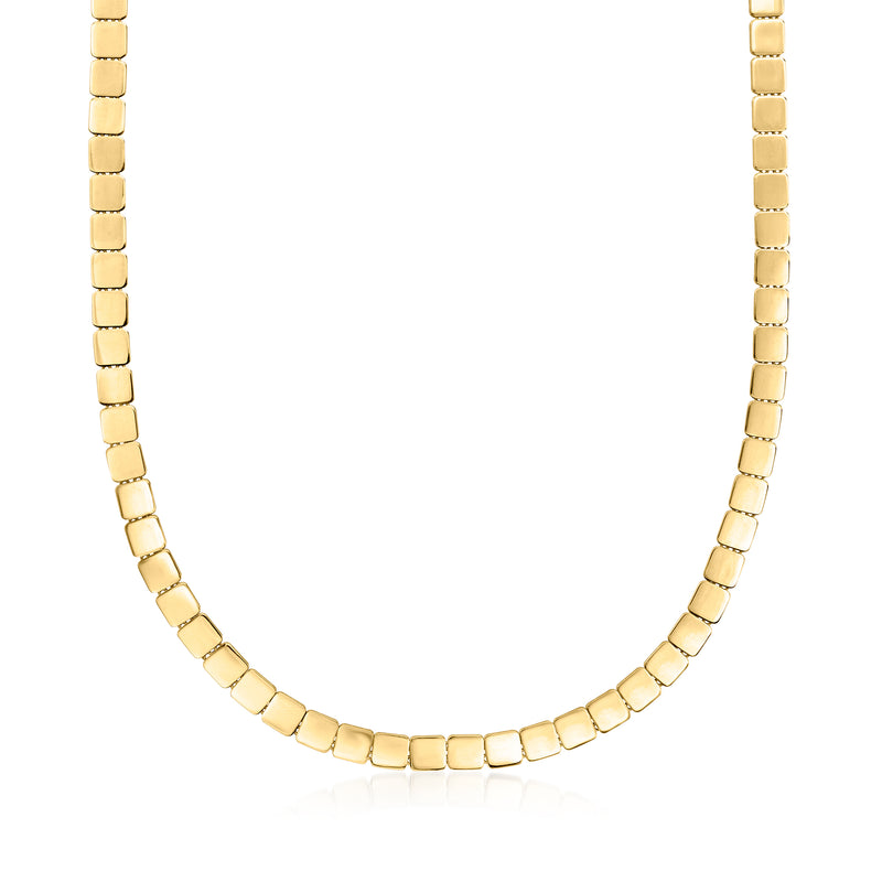 14kt yellow gold square box-link necklace with linked chain segments