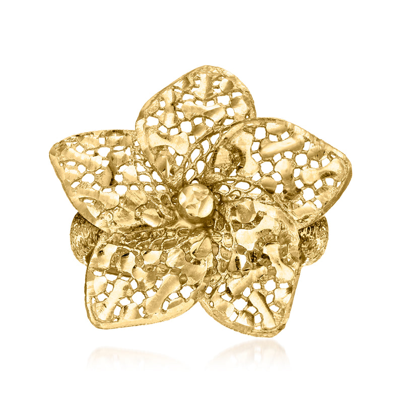 18kt gold over sterling floral ring with openwork petal design, gold-tone finish