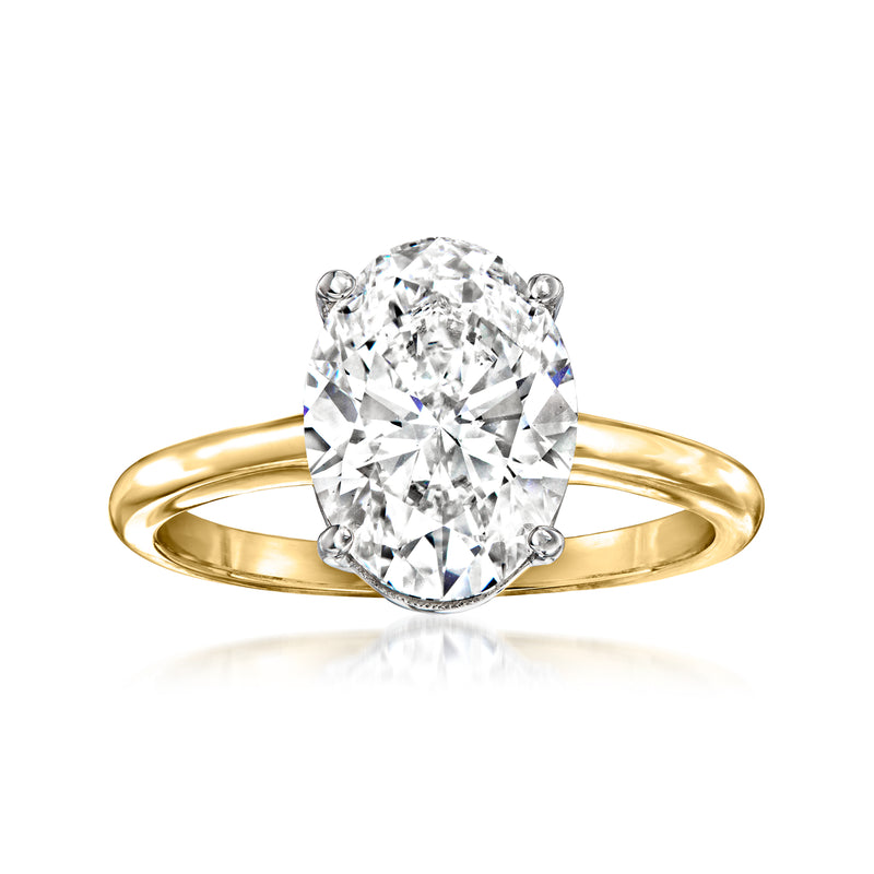 14kt yellow gold oval solitaire diamond ring with prong-set center stone