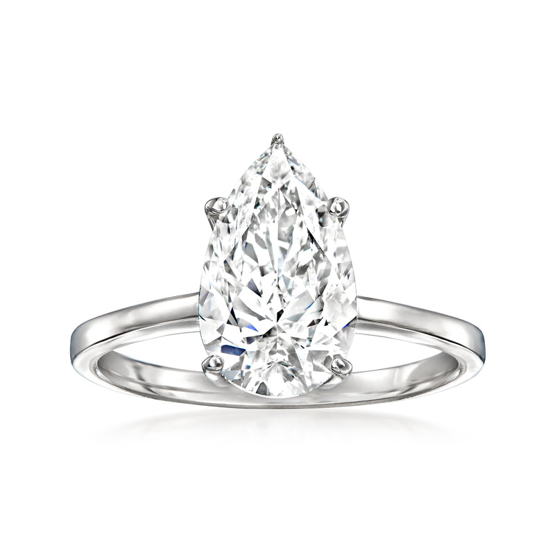 Pear-shaped lab-grown diamond solitaire ring in 14kt white gold, prong-set center stone